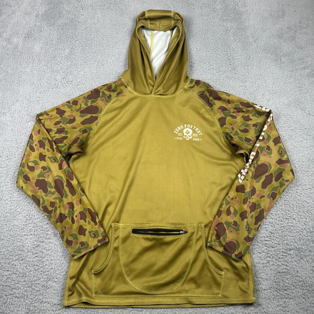 Zero Foxtrot Hoodie Mens Large Green Camo Tactical Mesh Zip Pouch Pullover